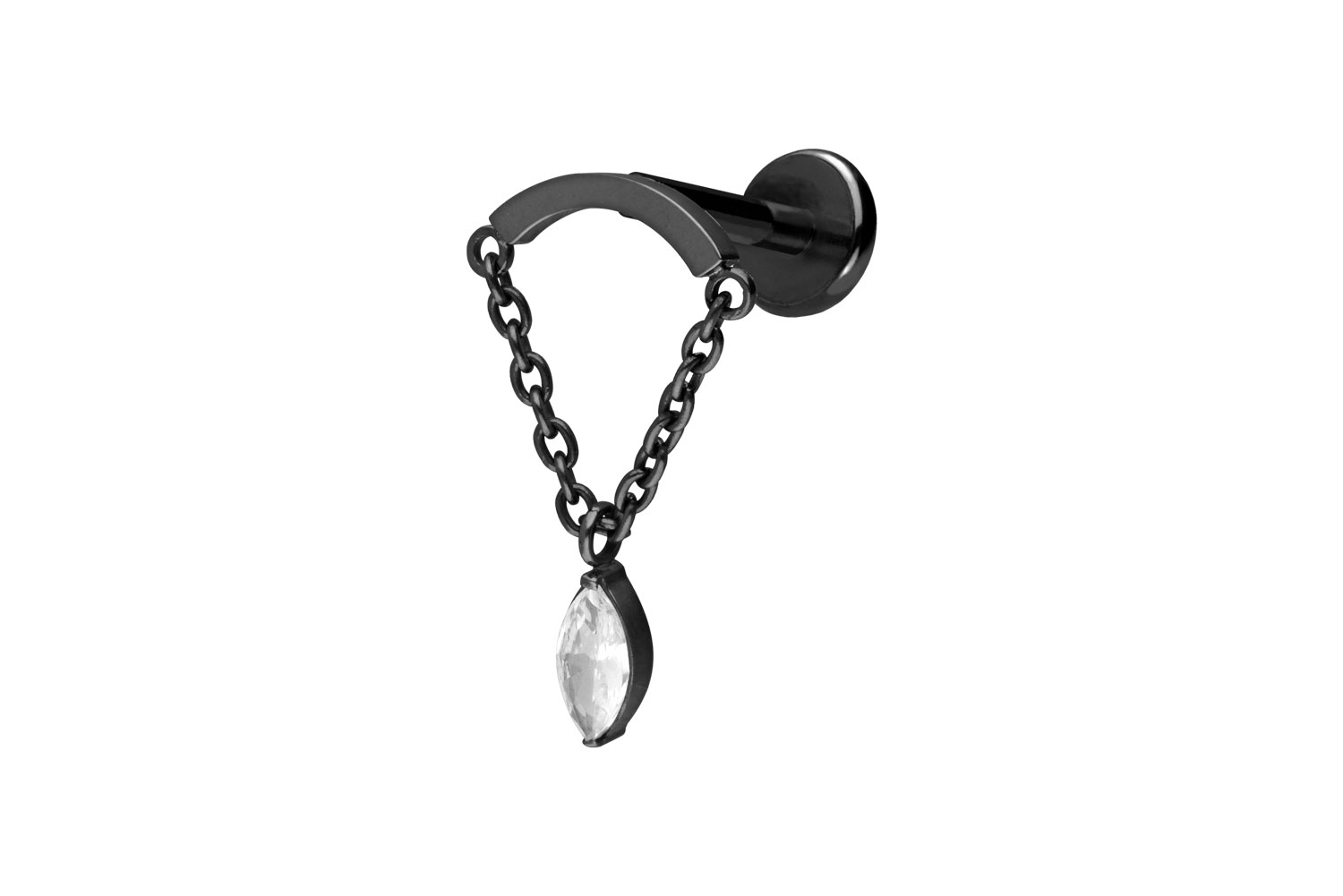 Titan Labret Piercing mit Push Fit BOGEN + KETTE + KRISTALLTROPFEN